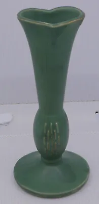 VINTAGE ART DECO POTTERY TALL BUD VASE McCOY? 8.5 INCHES DARK GREEN • $49.99