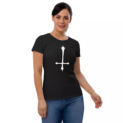 White Inverted Satanic Unholy Cross Women's Short Sleeve Babydoll T-shirt • £28.45