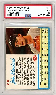 1962 Post Cereal John Blanchard Hand Cut #11 PSA 3 P1344 • $40