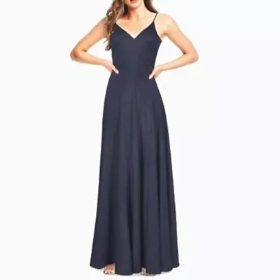 NWT AIDAN MATTOX Washed Charmeuse Seamed Dress Navy 2 • $64.99