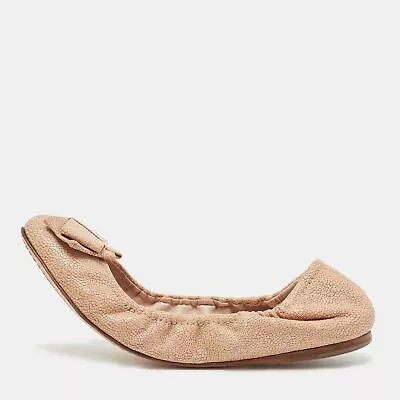 Miu Miu Beige Texture Leather Scrunch Bow Ballet Flats Size 39.5 • $127.05