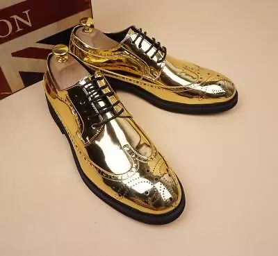 Vintage Gold Silver Mens Oxford Brogue Wing Tip Lace Up Casual Dress Shoes  • $58.52