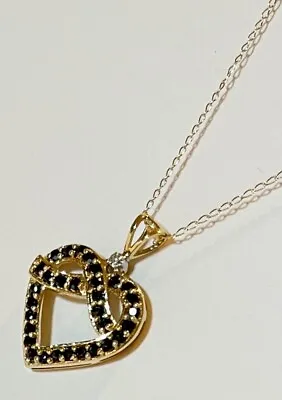 Vintage Estate 10k Yellow Gold Black Diamond  Infinity Open Heart Pendant • $189