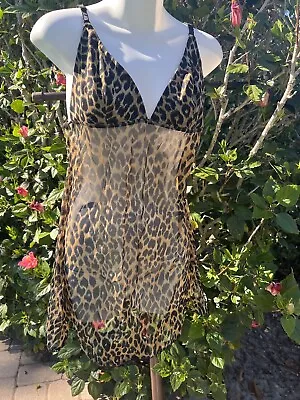 Victoria’s Secret Leopard Print Slip Bra Lined Dress Large Sheer Fitted Sexy • $48.99