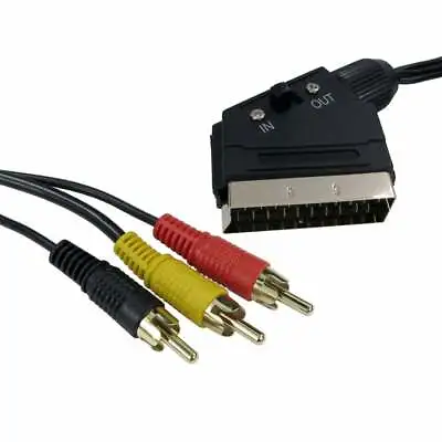 1.5M Scart To 3x Phono RCA AV Cable IN OUT Switchable Triple Lead Switch • £2.99