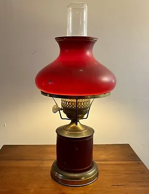 Vintage Mid Century Glass Hurricane Table Lamp Red/Gold Atomic Stars • $65