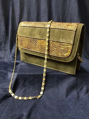 Maxine Clutch Bag Megalithic Celtic Style Art Embossed Leather Suede Italian NEW • $35