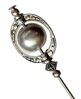 £5.99 • Buy Grey Pearl Hat Pin Vintage Antique Tibetan Silver Style 3  & Pin Protector
