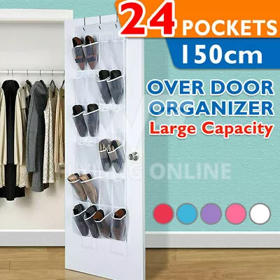 $19.99 • Buy 16/24 Pocket Shoe Holder Bag Organiser Over Door Hanging Shelf Rack Storage Hook