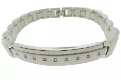  Men's Solid Brushed & Polished Stainless Steel ID Diamond Bracelet 8.5 Inches  • $27.75