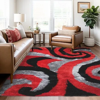 RugBerry 8x10 Wild Side Red And Black Geometric Abstract Shag Area Rug • $224.25