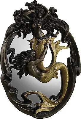 Stunning Cold Cast Bronze Merman Holding Mermaid Decorative Wall Mirror • $50.63