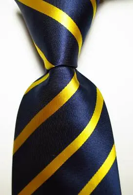 New Classic Striped Dark Blue Gold Yellow JACQUARD WOVEN Silk Men's Tie Necktie • $8.99