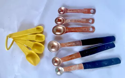 Vintage Lot Of 3 Sets Tin Copper Tone Nesting Measuring Spoons Retro • $9.99