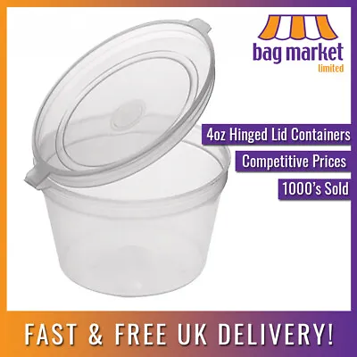 4oz Clear Hinged Lid Plastic Sauce Containers! | Cups/Pot/Tub/Deli/Takeaway/Wax • £44.99