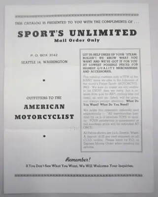Harley Indian Motorcycle Parts Racing Accessories Sports Unlimited Brochure Add • $22.13