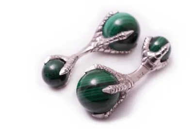Luxurious Eagle Claw Cufflinks With Malachite Balls- 14K White Gold Over Men's • $199.99