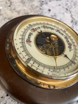 Vintage Brass Wood Barometer Weather Forecast Station SFV Germany Tiki Nautical • $25