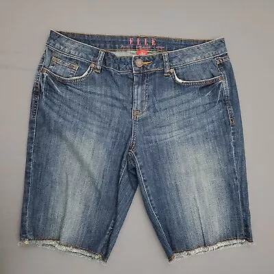 ELLE Shorts Womens Size 12 Mid Rise Cut Off Frayed Bermuda Medium Blue Denim • $11.99