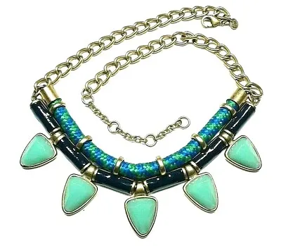 J CREW Blue Green Statement Collar Necklace Corded Enamel Stone Gold Tone Chain  • $15.99