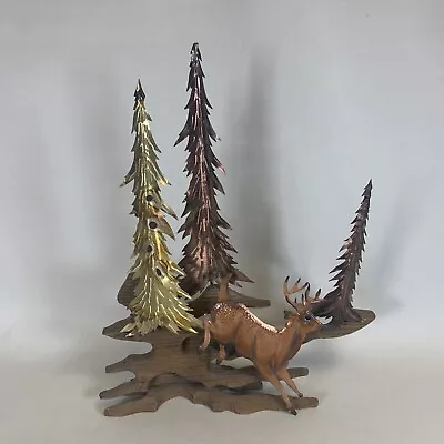 Vintage Brass Copper Deer Sculpture Trees Wood Metal Wall Art Table Top 13 X 15  • $39.99