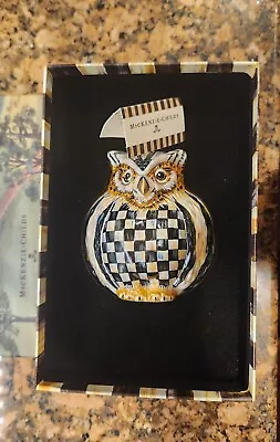 Mackenzie Childs Courtly Check Owl Christmas Holiday Glass Ornament Collectible • $200