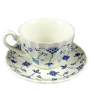 Vintage Myott Finlandia Blue White Porcelain 1 Cup 1 Saucer Fluted England • $10.93
