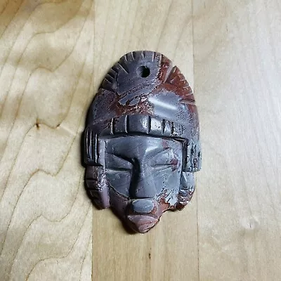 Hand Carved Stone Aztec Mayan Warrior Face Ethnic Tribal Pendant Made In Mexico • $24.99