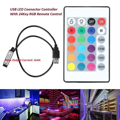 LED RGB Controller 24Key Remote + USB POWERED DC 5V-12V For RGB LED Strip Light • £4.69