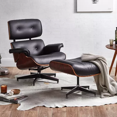 Eames Lounge Chairs Ottoman 100% Real Leather Office Swivel Armchairs Rosewood • $1339.99