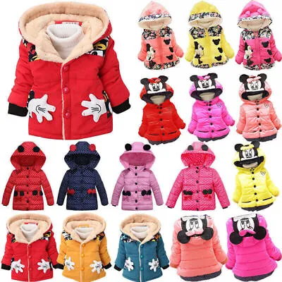 Children Baby Girls Minnie Mouse Winter Warm Hooded Coats Jacket Parka Outerwear • £10.76