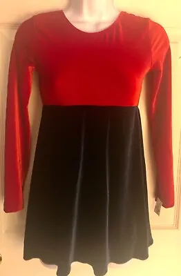 GK ICE FIGURE SKATE ADULT X-SMALL LgS RED ROYAL VELVET EMPIRE DRESS Sz AXS NWT! • $50.27