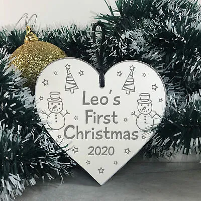 Babys First Christmas PERSONALISED Heart Engraved Bauble Tree Decoration • £4.99