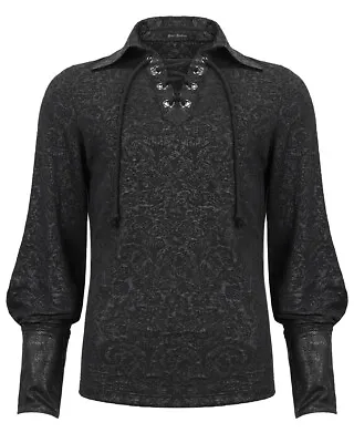 Devil Fashion Mens Gothic Steampunk Pirate Poet Shirt Black Damask Faux Leather • $66.32