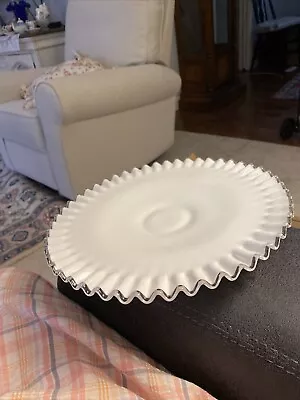 13  Fenton Silver Crest Milk Glass Pedestal Cake Plate • $46