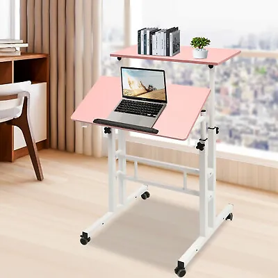 24  Mobile Stand Up Desk Adjustable Laptop Desk With Wheels Home Computer Table • $60.79