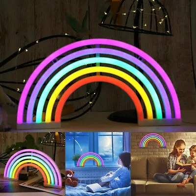 Colorful Rainbow Neon Sign LED Night Light Wall Lamp Home Decor Kids Room Light • £6.99