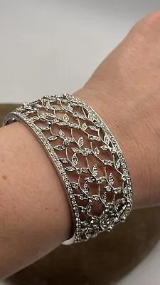 Nadri Pave Cuff Wide Silver Tone Crystals Bangle Bracelet Retired #4 • $140.99