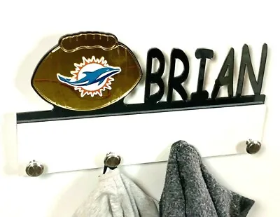 Personalized Coat Hanger Miami Dolphins Bag Hat Rack Towel Hook Wall Organizer • $47.95