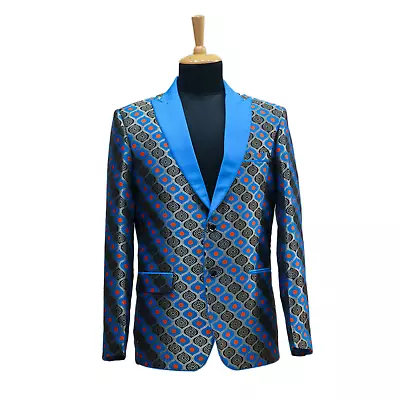 Rich Blue Shiny Silk Western Cowboy Style Designer Jacket Prom Nudie Mens Blazer • $153