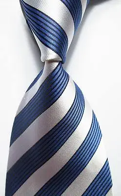 New Classic Striped Blue White JACQUARD WOVEN 100% Silk Men's Tie Necktie • $6.99