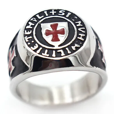 Vintage Signvm Militie Templi Ring Stainless Steel Knights Temple Cross Ring • $12.98