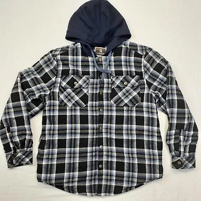 Legendary Outfitters Hooded Jacket Adult Size Large Men's Blue Flannel Button Up • $25.95