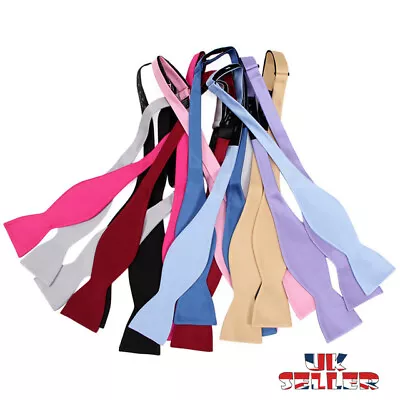 Men's Plain Satin Necktie Self Bow Tie Adjustable Multi Colour Wedding Party UK • £3.29