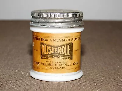 Vintage 2  High Musterole Cleveland Milk Glass Paper Label Medicine Jar • $34.99