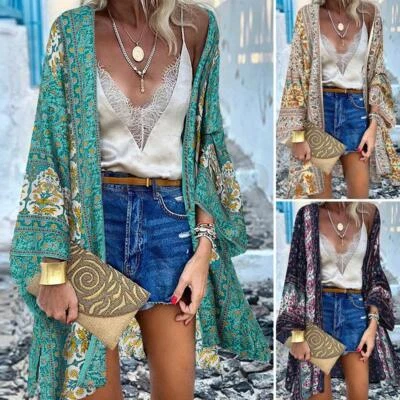 $20.80 • Buy AU STOCK Women Floral Hawaiian Long Sleeve Jacket Loose Beach Swim Cardigan Cape