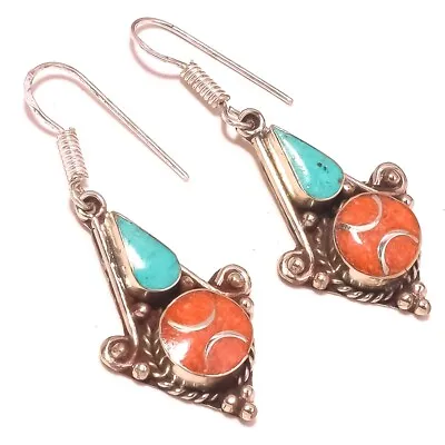 Tibetan Turquoise Coral Handmade Ethnic Drop/Dangle Nepalese Earrings 2  NE 5042 • $6.49