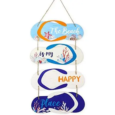 Wooden Beach Wall Hanging Decor Sign Flip Flop Beach Decorations Ocean Sea Home • $9.96