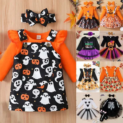 Baby Girls My 1st Halloween Romper Skirt Fancy Dress Pumpkin Costume Outfit Set • £2.69