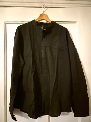 Mens XL Cotton/Linen Long Sleeved Black Shirt • £9.99